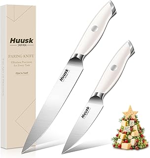 Huusk Paring Knife Set 2PCS - Razor Sharp 5" Kitchen and 3.5" Peeling Knives Well Balanced Vegetable Fruit Knife with Ergonomic White Handle Present Gift for Men Women