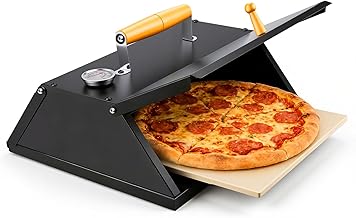 Pizza Oven for Grill, Portable Flat Top Pizza Oven Outdoor, Stainless Steel with Pizza Stone & Thermometer, Compatible for Charcoal Grill, Gas Grill, Propane Grill for Outdoor Cooking and Pizza Party