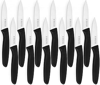 Paring and Garnishing Knife Set of 12,Premium Paring Knives,Stainless Steel Vegetable&Fruit Knife,PP Plastic Handle Cutting Knifes,Sharp Small Knife Set,Black,Spear Point