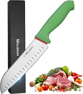 Santoku Knife 7 Inch With 1.4116 German Steel & Non-Slip Softgrip Handle, Multi-Purpose Kitchen Knife for Vegetable Chopping, Precise Dicing, Meat Slicing (Green)
