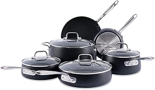 All-Clad HA1 Expert Hard Anodized Nonstick Cookware Set (10 Piece) Pots, Frying Pans, Dishwasher-Safe, Oven-Safe Up to 500°F Compatible with All Stovetops (Gas, Electric & Induction) - Black