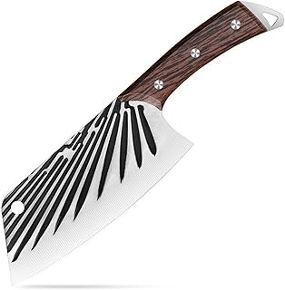 Cleaver Chef Knife, 7" Asian Kitchen Knife 3-in-1 Combined with Chef's Knife, Santoku, Nakiri for Slicing, Chopping, Dicing, Mincing,Wood-GrainImitated Handle