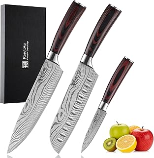 Kitchen Knife Set, 3 Piece Professional Chef Knives Set with Ergonomic Pakkawood Handle, Ultra Sharp High Carbon Stainless Steel Knives Set for Kitchen with Elegant Gift Box