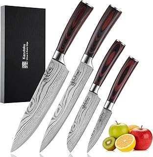 Kitchen Knife Set, 4 Piece Professional Chef Knives Set with Ergonomic Pakkawood Handle, Ultra Sharp High Carbon Stainless Steel Knives Set for Kitchen with Elegant Gift Box