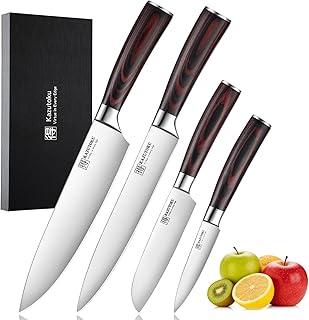 Kitchen Knife Set, 4 Piece Chef Knife Set with High Carbon Stainless Steel Blade, Kitchen Cooking Knives Pakkawood Handle Knives Set for Kitchen with Ergonomic Pakkawood Handle