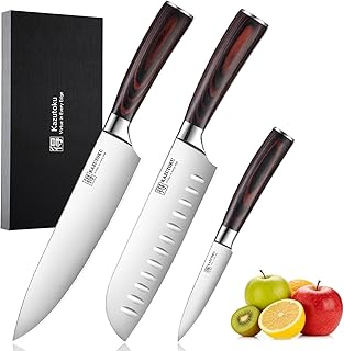 Kitchen Knife Set, 3 Piece Chef Knife Set with High Carbon Stainless Steel Blade, Kitchen Cooking Knives Pakkawood Handle Knives Set for Kitchen with Ergonomic Pakkawood Handle