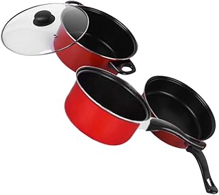 BESPORTBLE 3pcs Non-stick Frying Pan Soup Pot Milk Pan Set Kitchen Cookware for Home Cooking Daily Use Red Multifunctional Cooking Tool