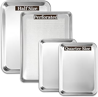 Baking Sheet Pans Set of 4, 2 Half Sheet Pans Perforated & 2 Quarter Size, Aluminum Heavy Duty Cookie Sheets for Roasting