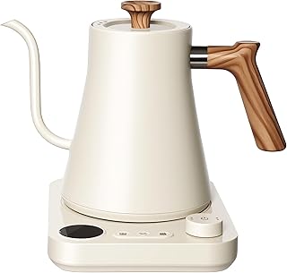 Gooseneck electric kettle,Auto Boil Detection, with Variable Temperature Control, Stainless Steel Inner, Ultra-Quiet 304 Stainless Steel,1200W Quick Heating, for Coffee, Tea & Milk, 0.9L (beige)