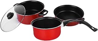 FUOYLOO 3pcs Nonstick Frying Pan Soup Pot Milk Pan Set Red Kitchen Cookware Multifunctional Cooking Tool Home Daily Use