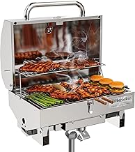 Halbtrocken 304 Stainless Steel Marine Gas Grill with Rod Holder Mount & Cover - 200 sq. in. Cooking Area, 12,000 BTU Propane Boat Grill - Perfect Compact Grill for Boating, Tailgating and Camping