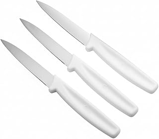 Professional Paring Knife Set, 3 1/4 Inch High Carbon Stainless Steel Blade, White Polypropylene Handle, 3-Pack