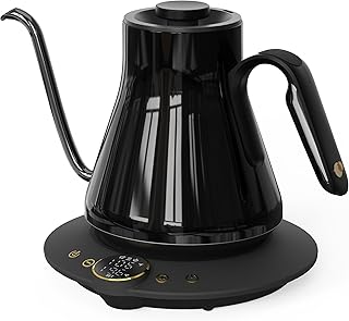 Cocinare Barista Collection Gooseneck Electric Kettle, ±1℉ Precise Temperature Control for Pour-Over Coffee & Tea, Quick Heating 1500W, Stainless Steel Interior, 0.9L (Soulages Black)