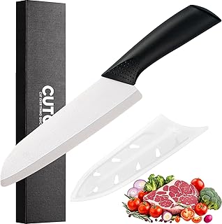 7-inch Ceramic Santoku Knife with Cover - Light, Precise, Sharp Ceramic Knife - Japanese Chef's Kitchen Knives with Gift Box (New Santoku)