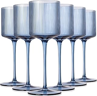 Ribbed Wine Glasses Set of 6 (Blue)