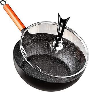 Cast Iron Frying Pan - Induction Fry Skillet, Handmade Hammered with Lid Cover, Picnic Cooker with Family Dining Use, Kitchen Cookware Set, Cast Iron Induction Frying Pan Skillet Lid for Picnic