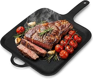 12 Inch Cast Iron Square Griddle, Seasoned Flat Skillets with Ring Handle, Cast Iron Square Griddle Pan for Stove Top, Stylishly Designed &heat Resistant for Kitchen Cooking