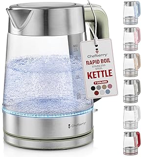 Electric Kettle for Boiling Hot Tea & Water | 1.7L Stainless Steel Borosilicate Glass Boiler With No Plastic, Automatic Shutoff, BPA Free, Fast Heating Technology (Green)