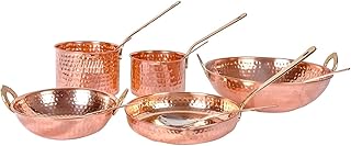 Pure Cookware 10 Piece Set with Serving Spoon (Sauce Pan | CopperKadhai Set | Copper Fry Pan) with Brass Handle for Cooking Purpose