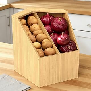 Jolitac Potato and Onion Storage Bin for Pantry and Kitchen Counter, Bamboo Pantry Storage Bins Multipurpose Organization Containers for Produce, Fruits, Vegetable