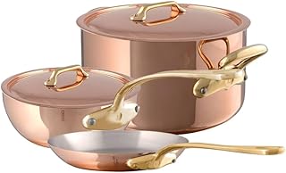 Mauviel M'Heritage 200 B 2mm Polished Copper 5-Piece Cookware Set, Brass Handles, Made in France