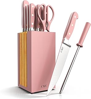 COOK WITH COLOR 14 Pieces Kitchen Knife Block Set, Knives for Kitchen, Forged Cutlery with Razor-Sharp High Carbon Steel Blades, Magnetic Block