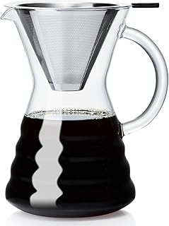 Unbreakable - Pour Over Coffee Maker with Permanent Stainless Filter 40 fl oz, Thickened Heat-Resistant Borosilicate Glass Dripper Coffee Brewer, Stovetop Safe
