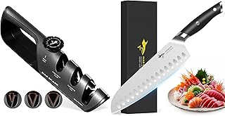 MAD SHARK 8" Santoku Kitchen Knife and Knife Sharpener 6 Adjustable Sharpening Angle