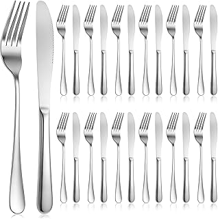 24 Pcs Stainless Steel Silverware Dinner Fork and Knife Set Dinner Forks and Knives Flatware Forks and Knives Set Tableware Cutlery-Set for Home Kitchen Restaurant (8.1X 1 Inch, 8 X 0.8 Inch)