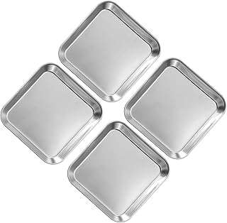 4 Packs Stainless Steel Cookie Sheets for Baking Nonstick, Small Baking Sheet Set Pan Tray Heavy Duty Oven Loaf Bread Cake Cooking Bakeware Kitchen 5.5'' x 5.5''/14 x 14 CM (4PCS)