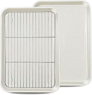 2-Pack 12x17 Half Sheet Pan Baking Sheet Set with Wire Rack - Nonstick 0.8mm Thick Carbon Steel, Cookie Sheets for Baking, Dishwasher Safe, Warp Resistant, Oven Safe 450°F, Salted Gray