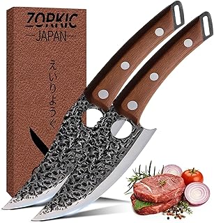Chef Knife Set 2PCS, Hand Forged Boning Knives with Wood Handle, Japanese Butcher Paring knife Kitchen Knife for Bread Meat Cutting Chefs Camping Cooking, BBQ, Gifts for Men