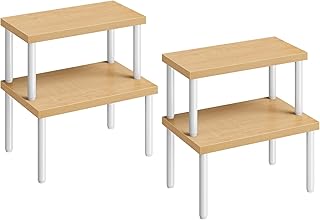 HOOBRO Kitchen Cabinet Organizer Shelf, Set of 4 Kitchen Counter Shelves, Spice Rack, Stackable, Expandable, Use Stacked, Side-by-Side or Separately, for Countertop, White and Natural WN15TLP201