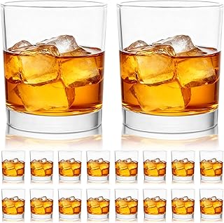 10 Oz Whiskey Glass Set of 18, Heavy Base Old Fashioned Glass 10 Oz Rocks Glasses for Bar, Clear Scotch Glasses 10Oz Short Glasses for Bourbon, Water, Cocktails (3.2x3.6 Inch)