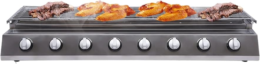 8-Burner Propane Gas Grill, Stainless Steel BBQ Grill, Portable Smokeless Outdoor Cooker, Height Adjustable Tabletop for Camping and Picnics
