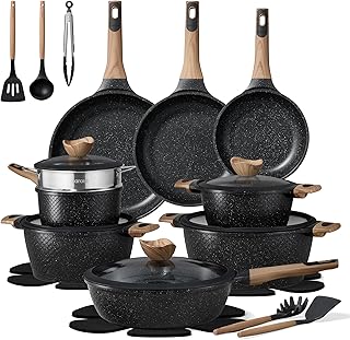 CAROTE 26PCS Pots and Pans Set Non Stick, Cookware Set Pots and Pans Induction Cook Ware, Nonstick Kitchen Cooking, PFOA Free, Black