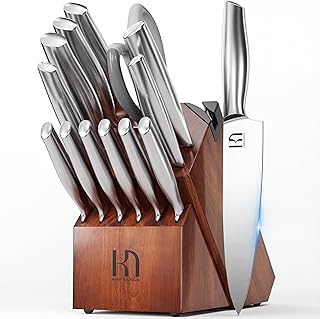 Premium Knife Set 14 Pcs, Japanese Razor-Sharp High Carbon Stainless Steel Kitchen Knives Block Set with Built-in Sharpener and Wood Block, Chef Knife Sets for Kitchen with Ergonomic Handle