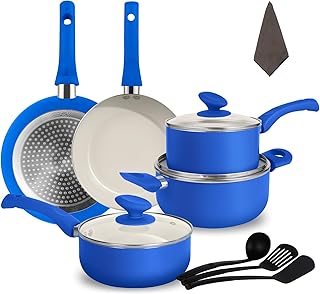 12-Piece Pots and Pans Set Nonstick, Ceramic Cookware Set with Stay-Cool Bakelite Handles, Non-Toxic Induction Cooking Set, Cobalt Blue Kitchen Essentials, PFOA & PTFE Free