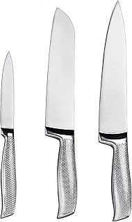 3-Piece Professional Chef Knife Set - 8" Chef, 7" Santoku, 5" Utility Knives - High-Carbon 5Cr15MoV Stainless Steel with Full Tang & Non-Slip Handle - for Home and Professional Kitchens