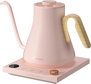 Electric Kettle, Gooseneck Electric Kettle, ±1℉ Precise Temperature Control, Stainless Steel Interior, Quick Heating for Pour Over Coffee, Tea & Boiling Water, 0.9L (Pink)