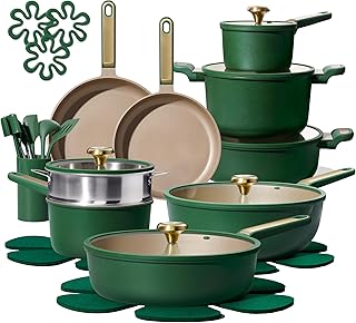 CAROTE Pots and Pans Set Non stick, Cookware Set, 31pcs NonStick Kitchen Set Induction Cookware Non-toxic Cooking Set, Green