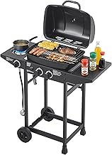 2 Burner Propane Gas Grill with Side Burner, 24000 BTU Stainless Steel BBQ Grill with Enameled Grates and Side Tables, 37.4x40.9x31.5 Inches