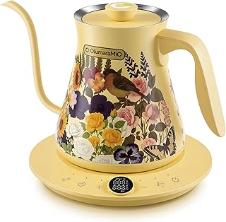 0.8L/27oz Gooseneck Electric Kettle - ±1℉ Precise Temperature Control for Pour Over Coffee & Tea, 1200W Fast Heating, Auto Shut-Off, Built-in Brew Timer, BPA-Free Stainless Steel, Floral