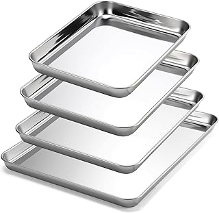 4 Pack Stainless Steel Sheet Baking Pans, 12/16/18/20 Inch Commercial Grade Cookie Sheets for Baking, Heavy Duty Stainless Steel Cookware Set, Non-stick, Non-toxic