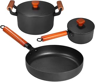 3 Piece Cast Iron Cookware Set Nonstick Iron Pot Soup Milk Frying Pan Kitchen And Pantry Room Cookware