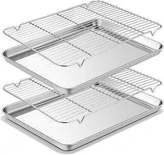 Homikit Baking Sheet with Rack Set (2 Pans+2 Racks), 20x14 Inches Large Stainless Steel Cookie Sheets & Cooling Racks Non Toxic, Big Metal Bacon Crisp Trays for Oven Baking Cooking, Dishwasher Safe