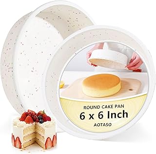 6 inch Silicone Round Cake Pans with Metal Reinforced Frame, Nonstick Small Smash Cake Molds for Baking, BPA Free Set of 2 (Cream)