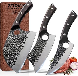Butcher Knife, Hand Forged Serbian Chef Knives & Meat Cleaver & Viking Knives, Meat Cutting Kitchen Knife Set for Home, Outdoor Cooking, Camping BBQ Idea Gift for Men