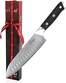 Damascus Santoku Knife 7-Inch, Professional Meat and Vegetable VG-10 Steel Kitchen Knife, G10 Bionic Wood Grain Handle Sharp Chef Knife, Comes with Gift Box (7-inch Santoku Knife)