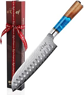 7-inch Santoku Knife, Professional Damascus VG10 Steel Kitchen Chef Knife, Wood Grain Resin Handle, Comes with Gift Box (7.5-inch Santoku knife)